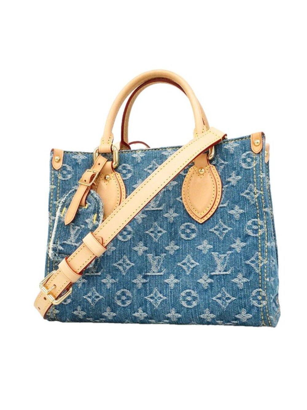 Louis Vuitton Handbag Monogram Denim On The Go PM Blue 2-Way Bag